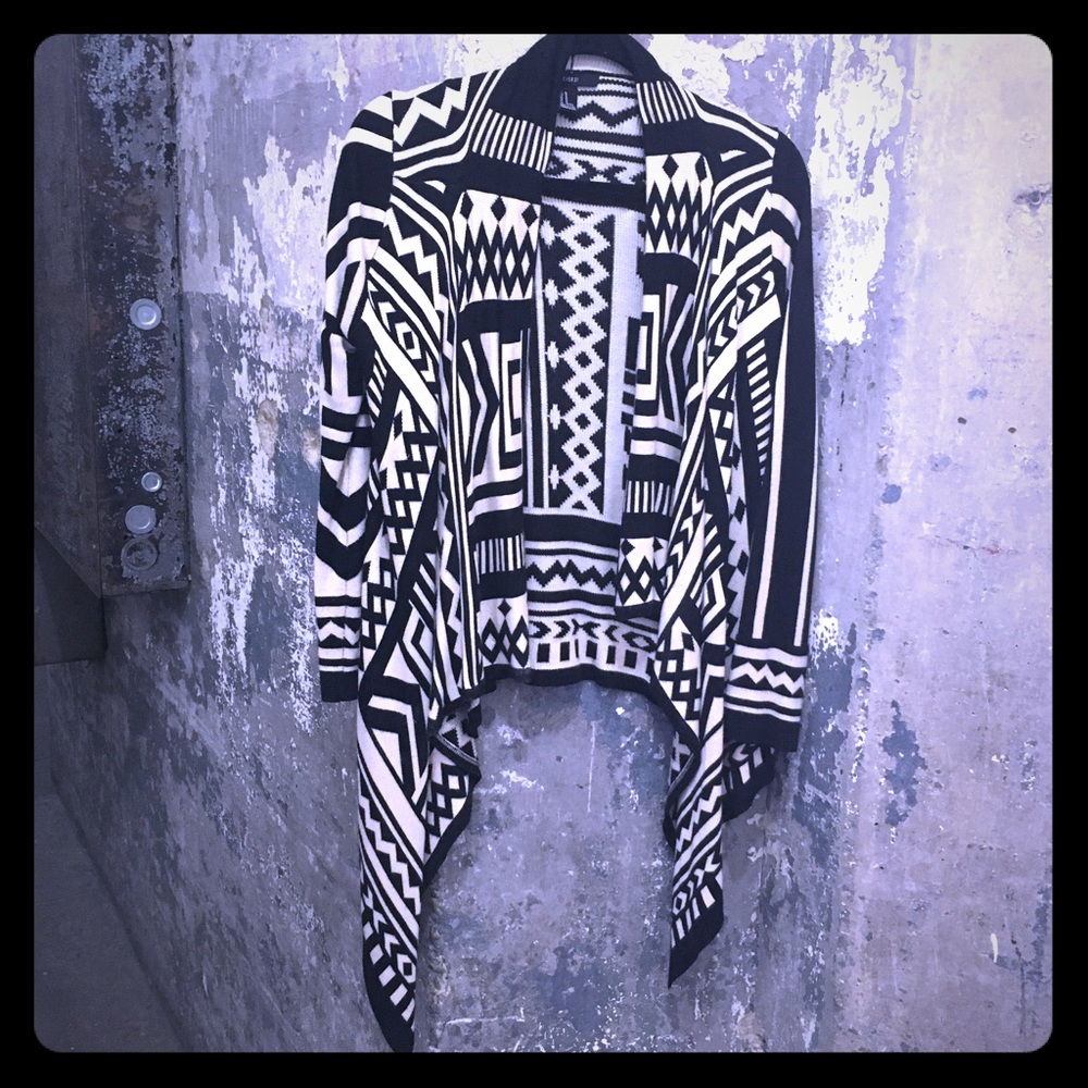 medium weight geometric draped front sweater